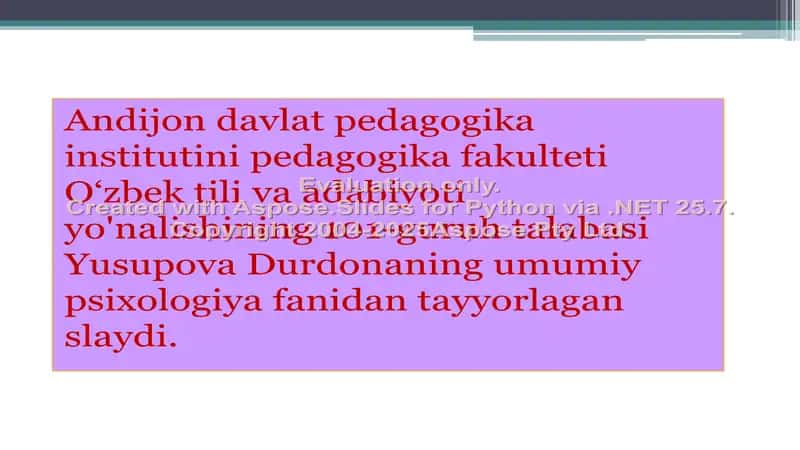 Yusupova Durdonaning umumiy psixologiya slaydi 1