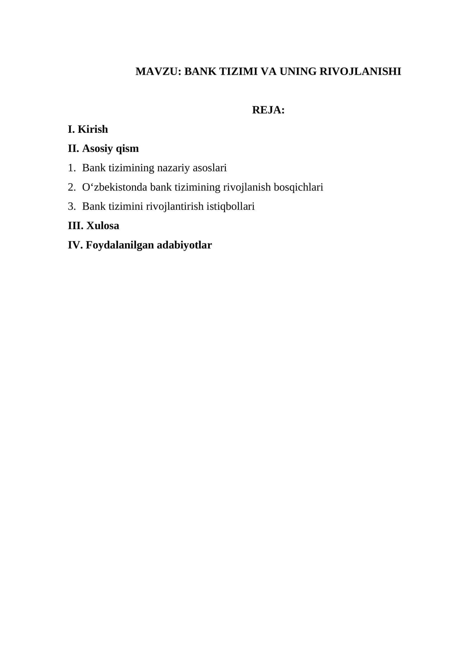 BANK TIZIMI VA UNING RIVOJLANISHI 1