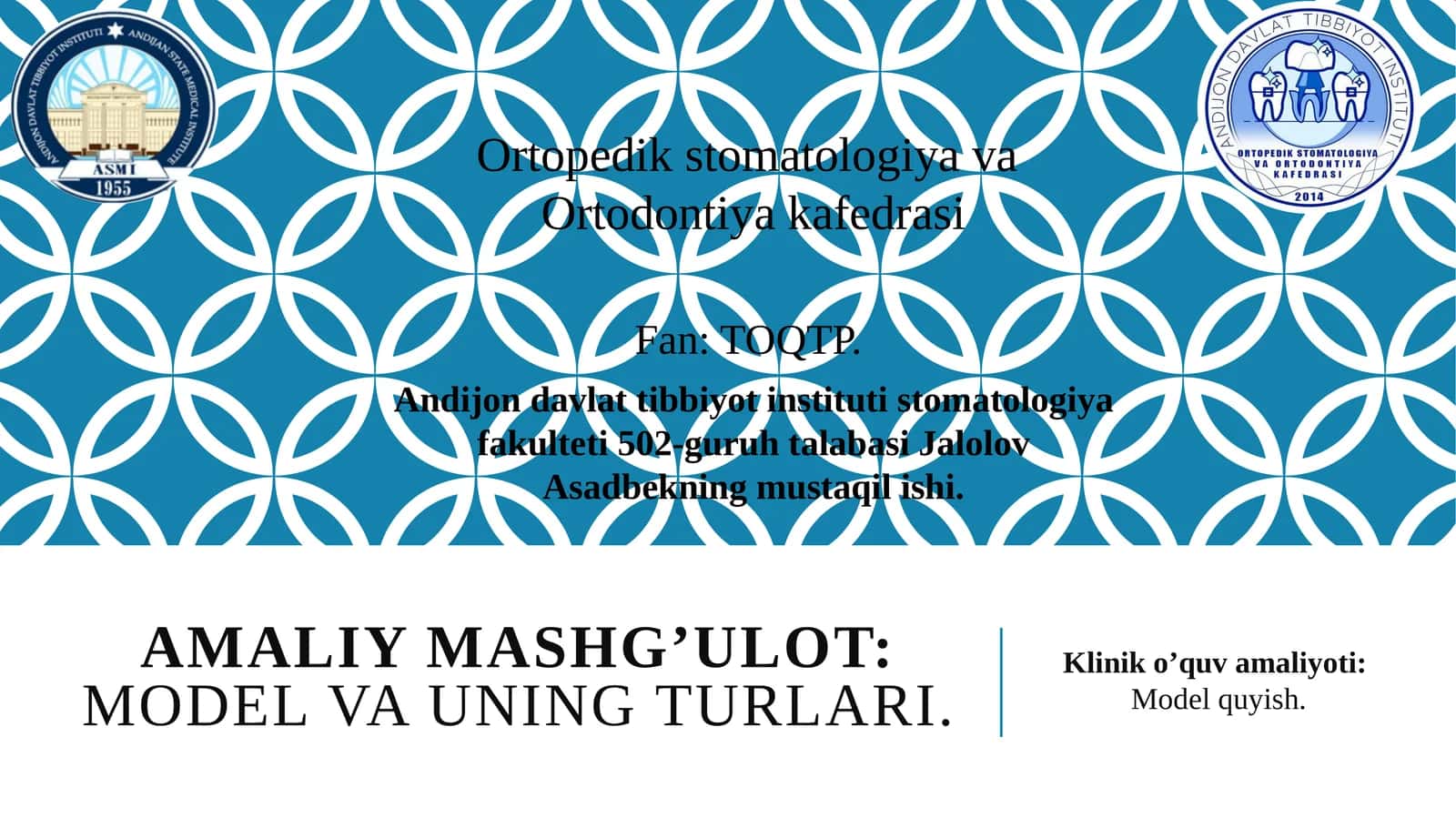 Amaliy mashg’ulot: Model va uning turlari. 1