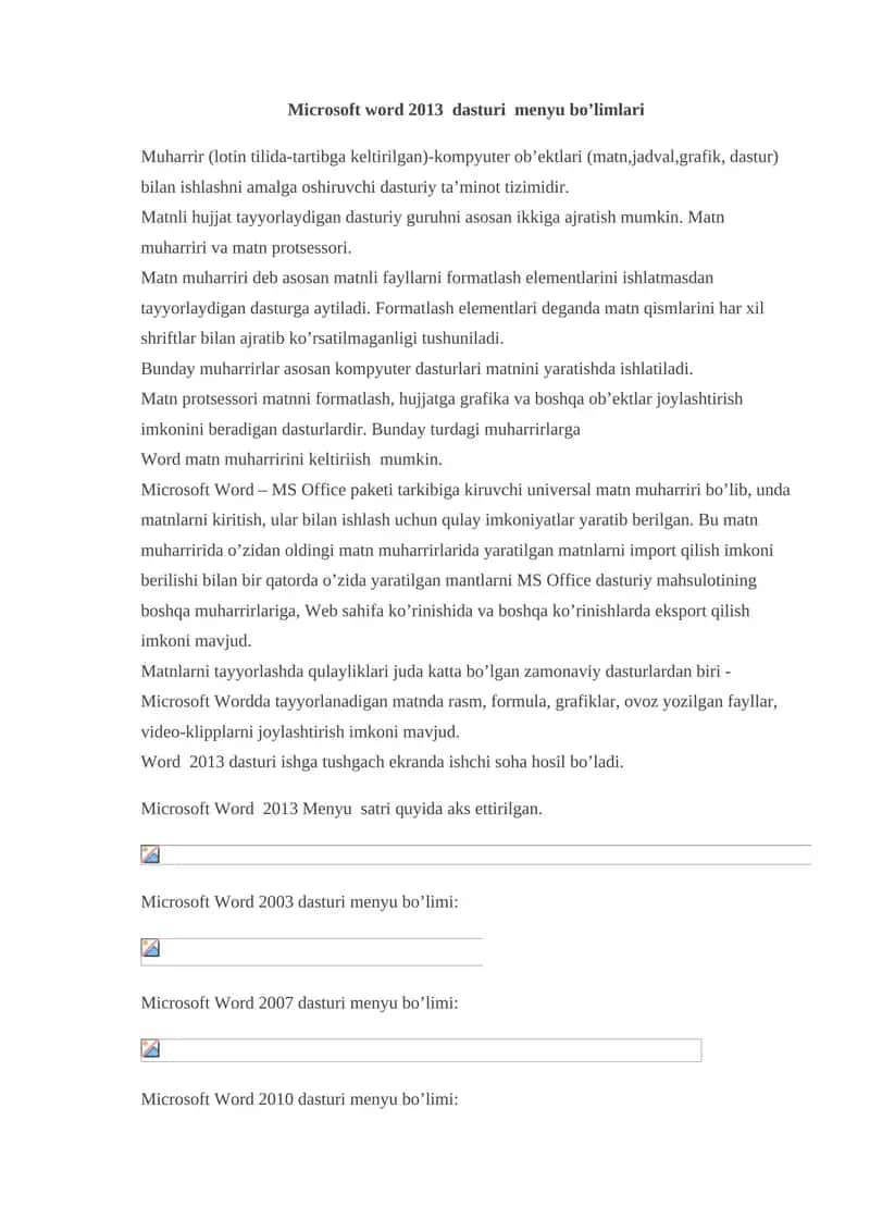 Microsoft Word 2013 dasturi menyu bo’limlari 1