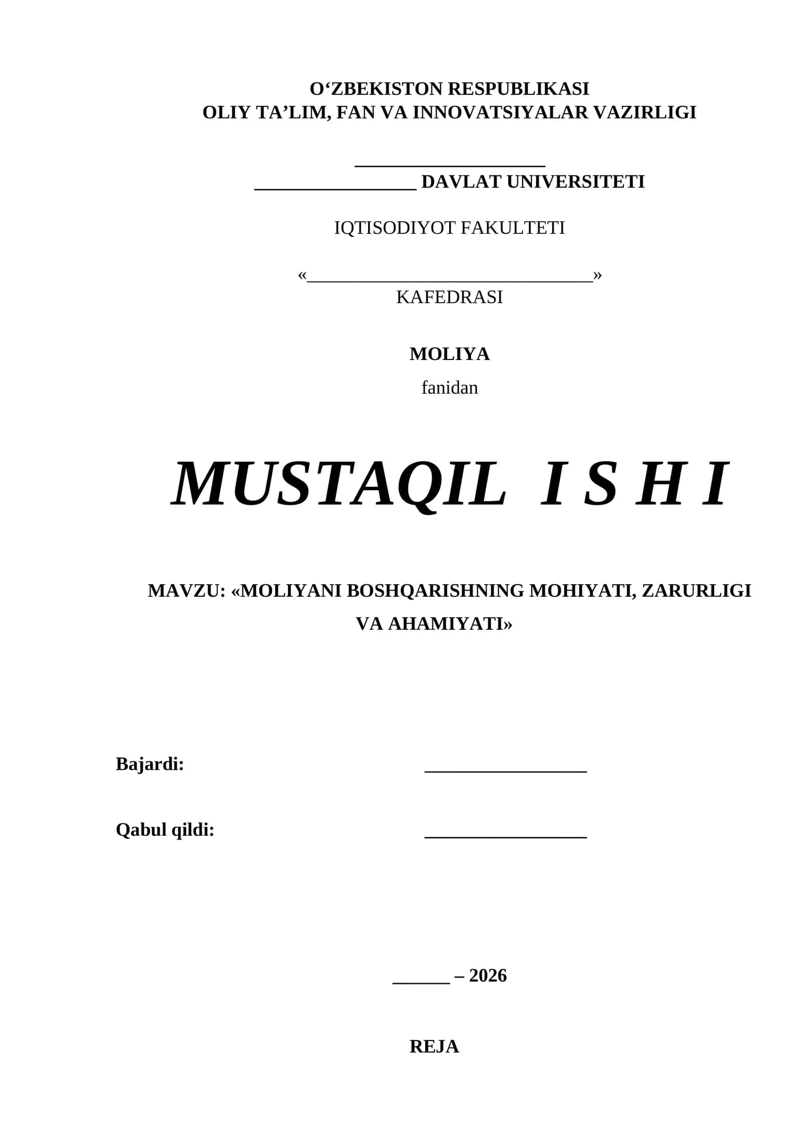 MOLIYANI BOSHQARISHNING MOHIYATI, ZARURLIGI VA AHAMIYATI 1