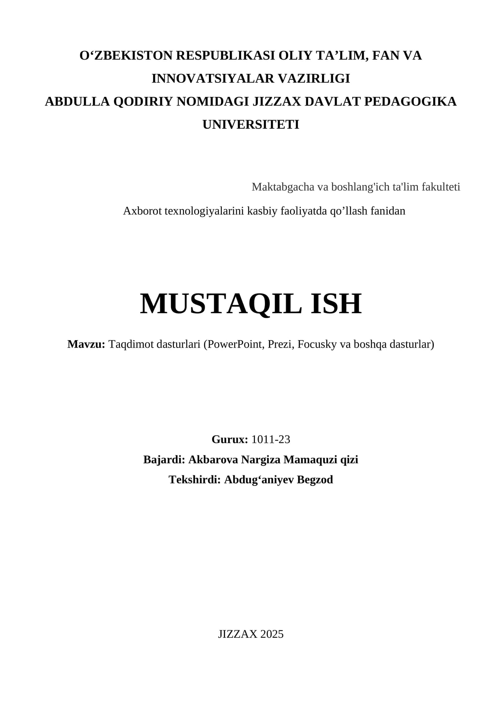 Taqdimot dasturlari (PowerPoint, Prezi, Focusky va boshqa dasturlar) 1