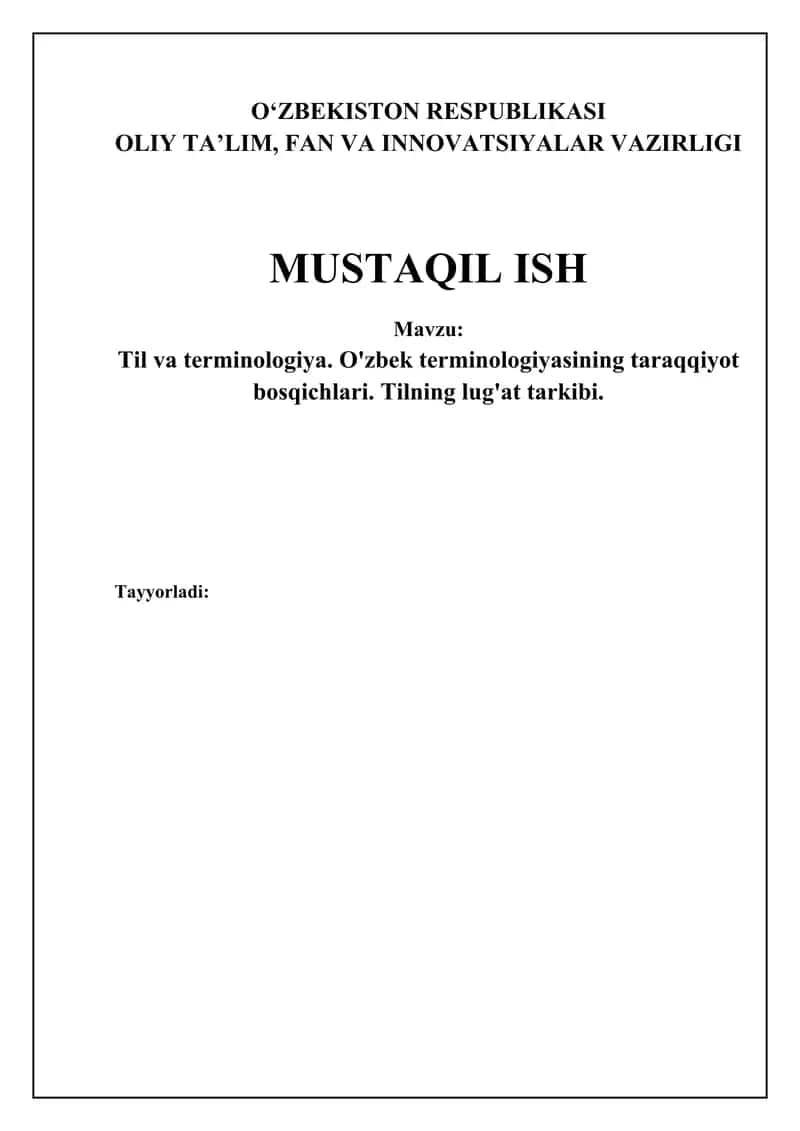 O'zbek Terminologiyasining Taraqqiyot Bosqichlari 1