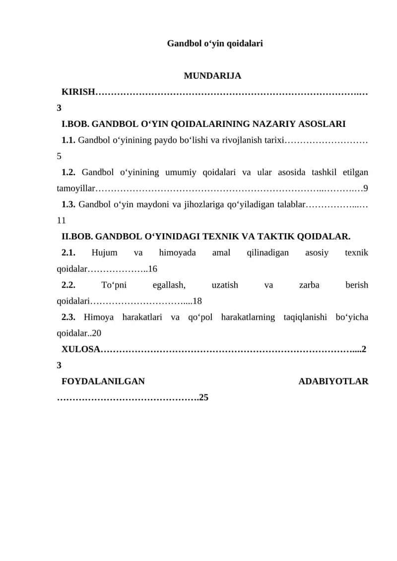 Gandbol oʻyin qoidalari 1
