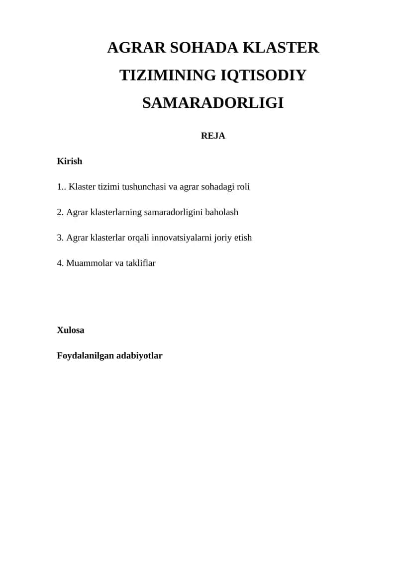 AGRAR SOHADA KLASTER TIZIMINING IQTISODIY SAMARADORLIGI 1