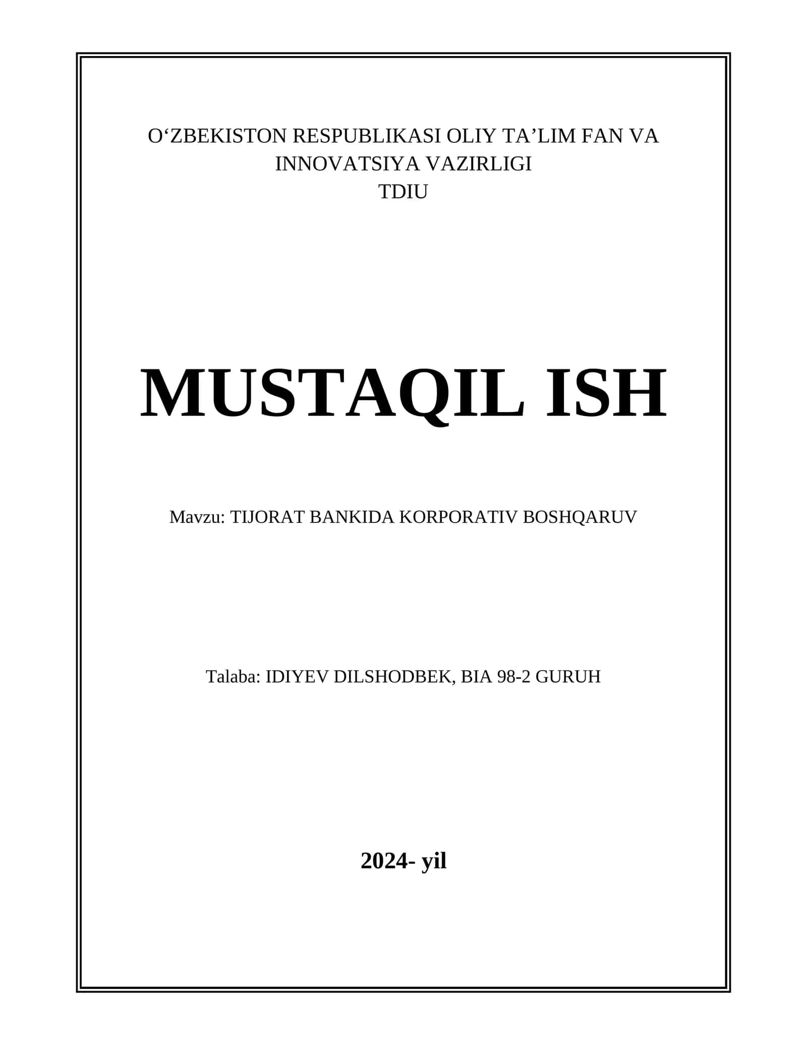 TIJORAT BANKIDA KORPORATIV BOSHQARUV 1