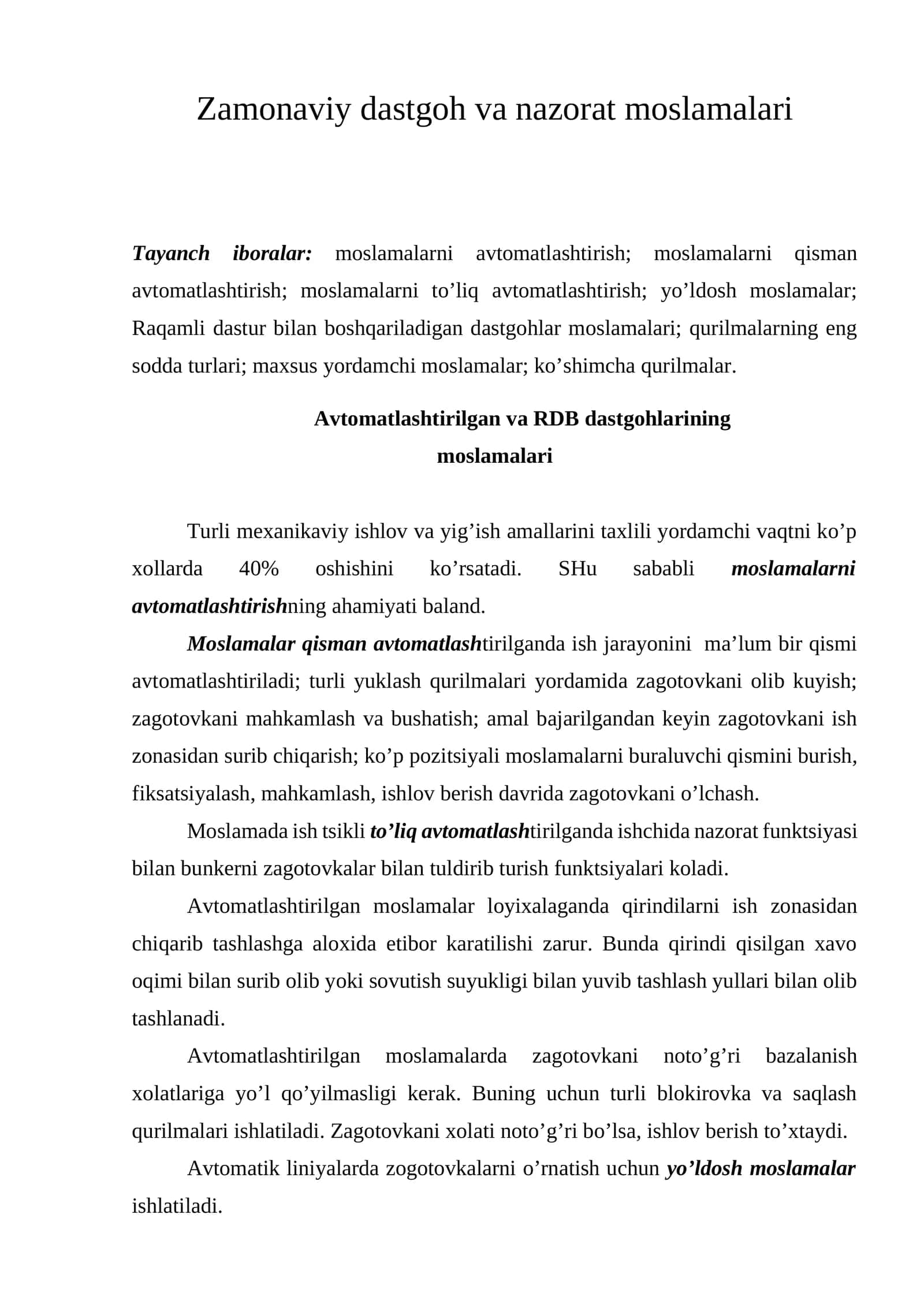 Zamonaviy dastgoh va nazorat moslamalari 1