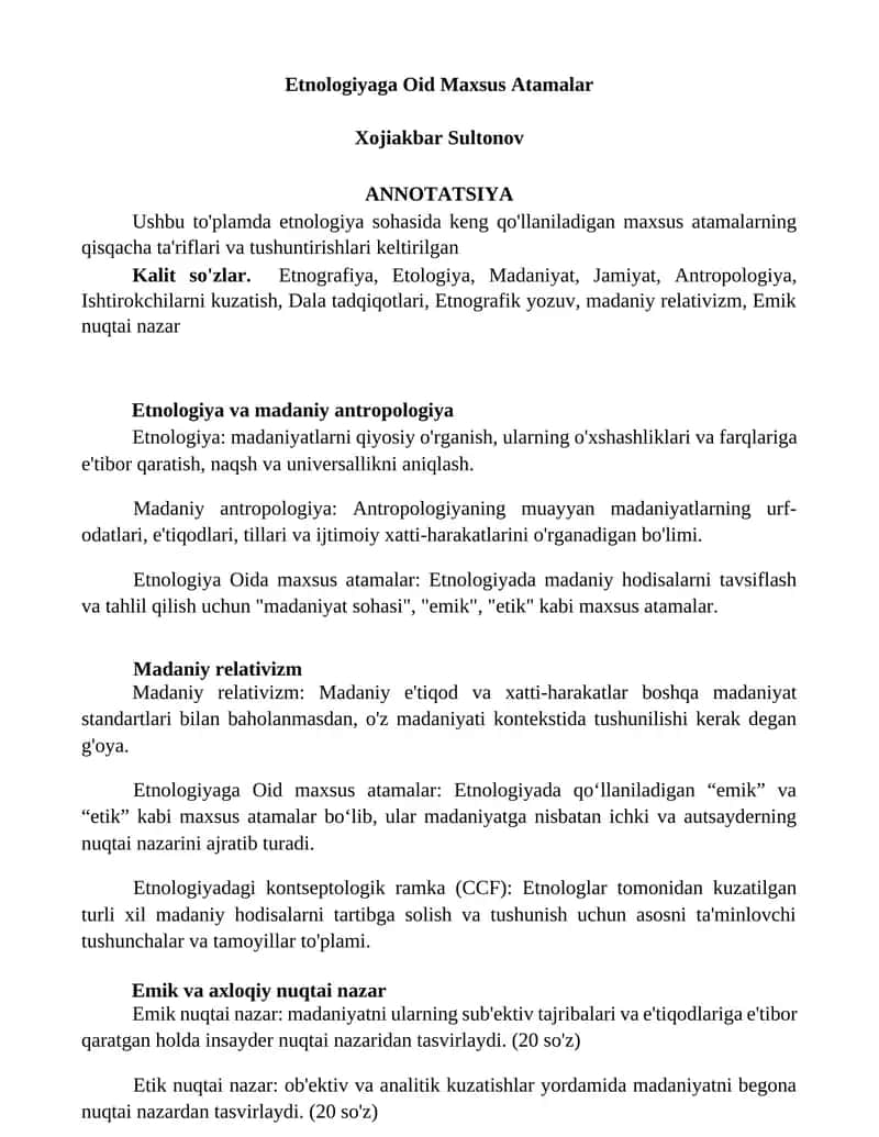 Etnologiyaga Oid Maxsus Atamalar 1