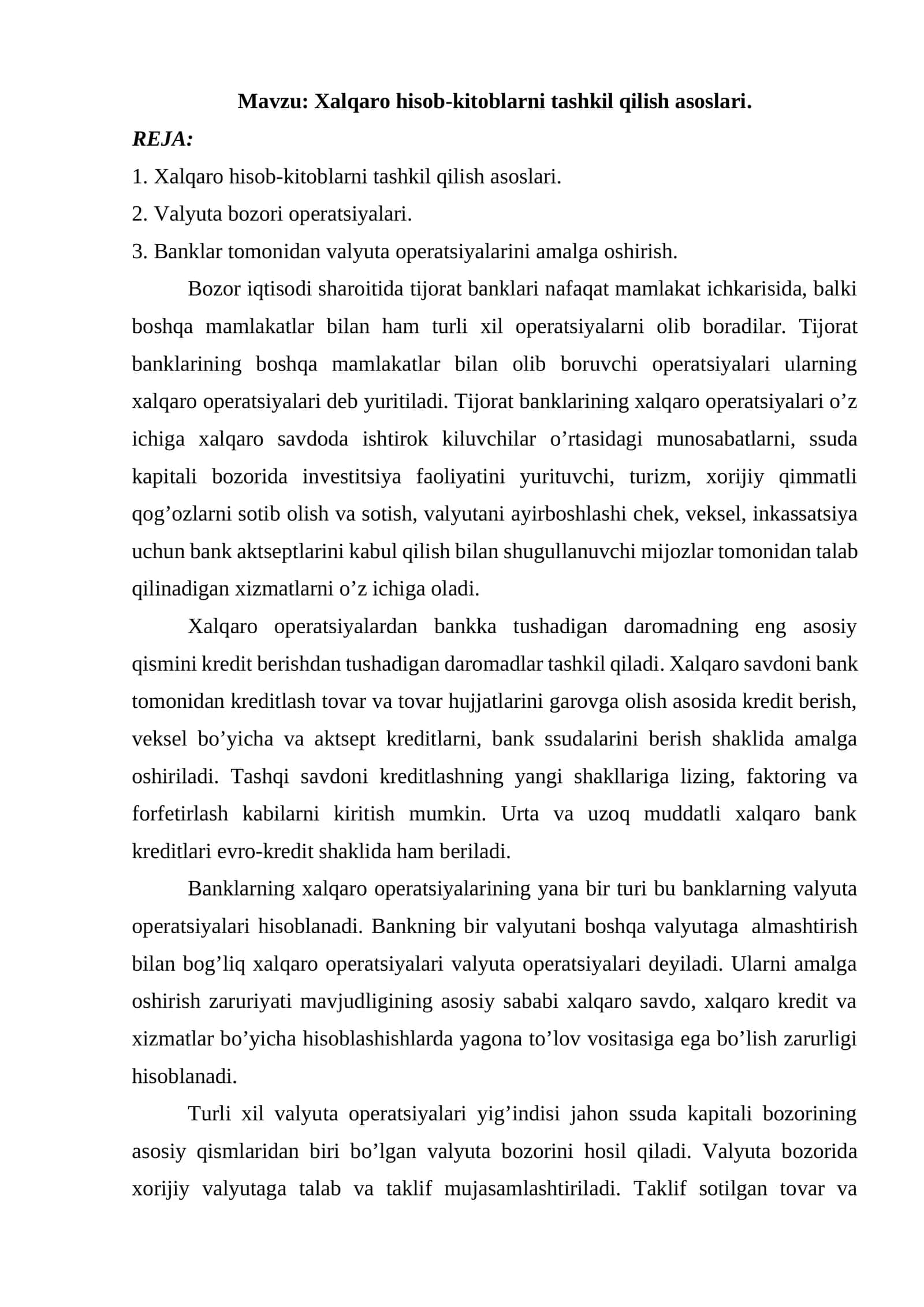 Xalqaro hisob-kitoblarni tashkil qilish asoslari 1