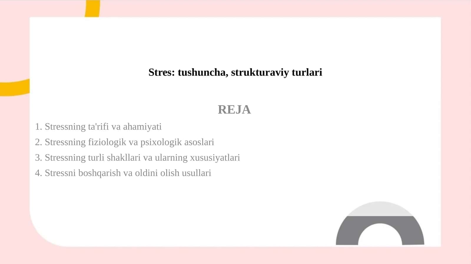 Stressning ta'rifi va ahamiyati 1