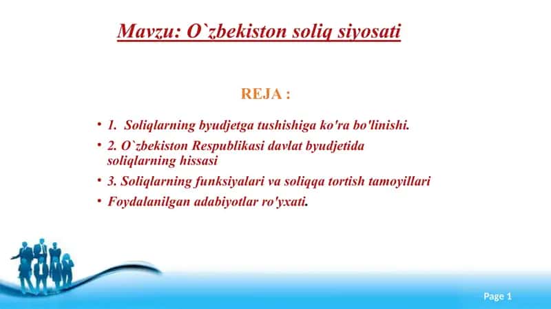 O`zbekiston soliq siyosati 1