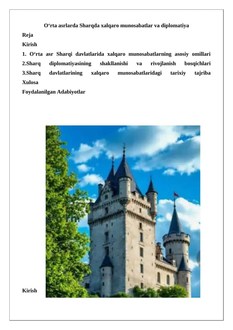 O‘rta Asrlarda Sharqda Xalqaro Munosabatlar va Diplomatiya 1