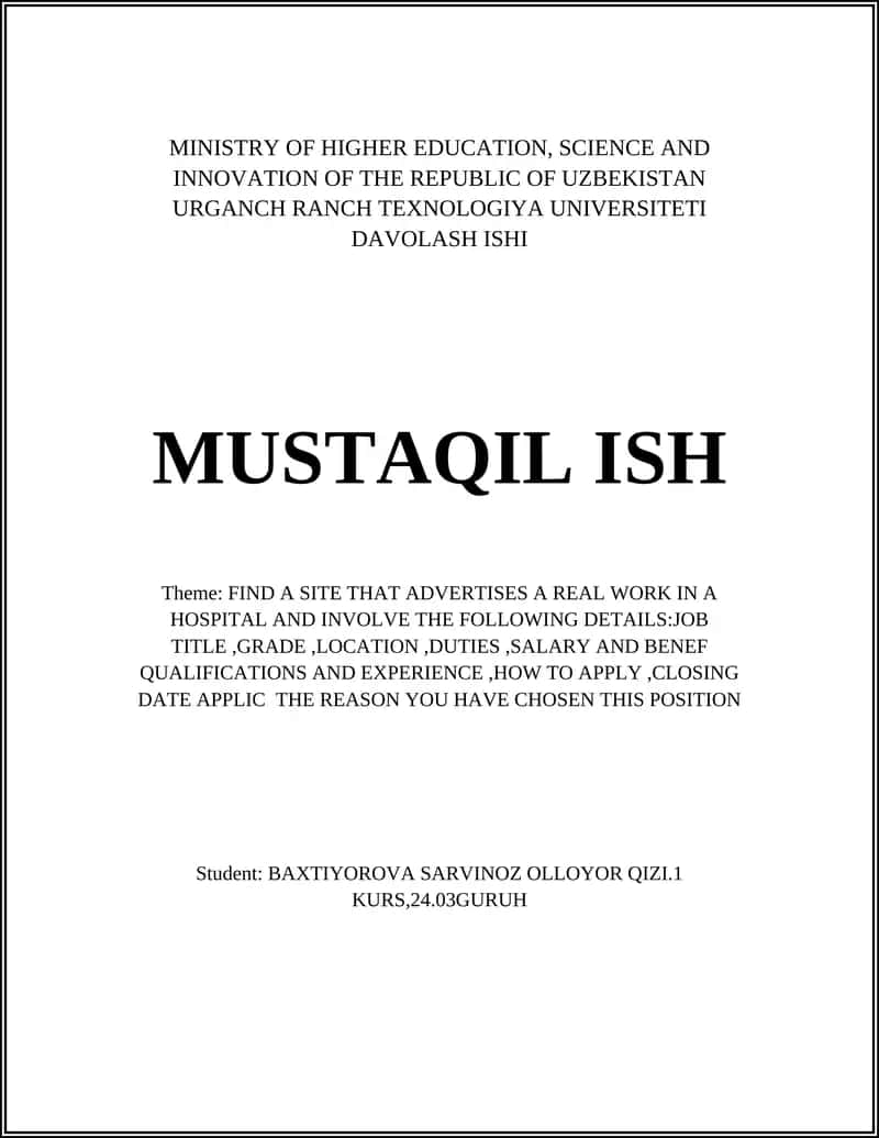 URGANCH RANCH TEXNOLOGIYA UNIVERSITETI DAVOLASH ISHI 1