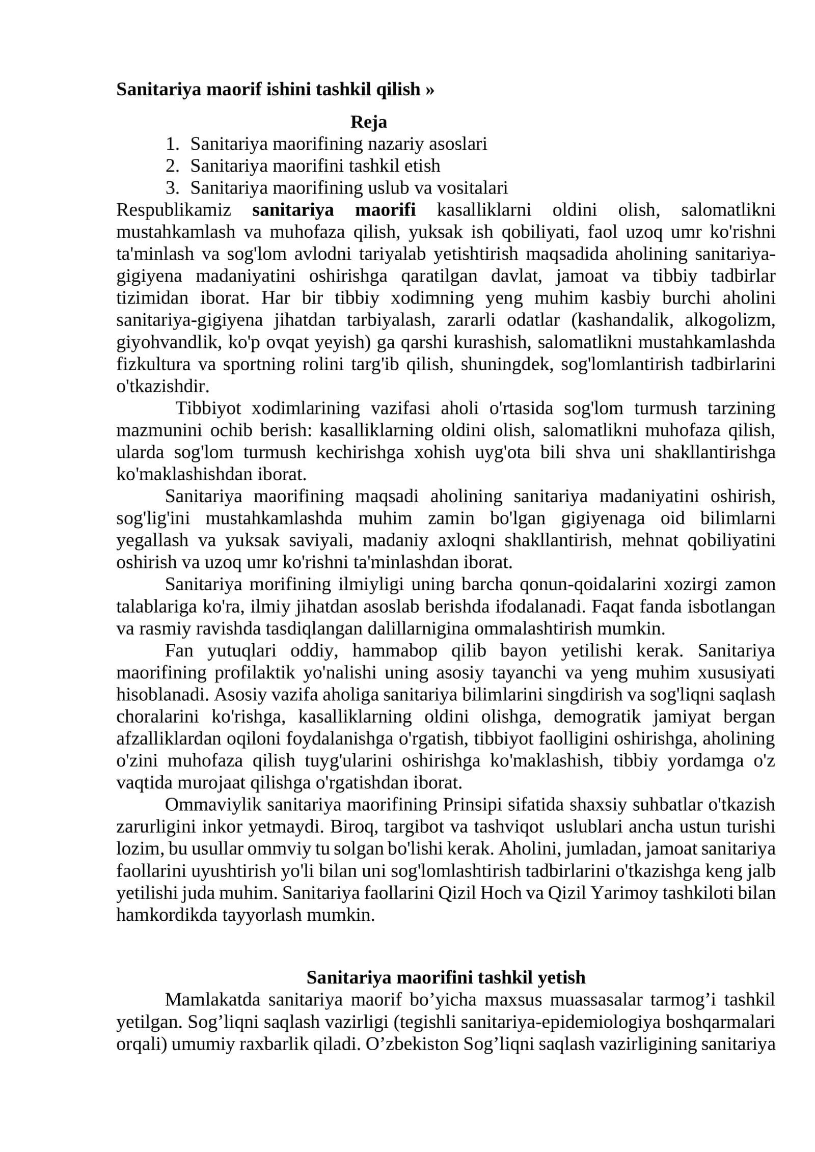 Sanitariya maorif ishini tashkil qilish 1