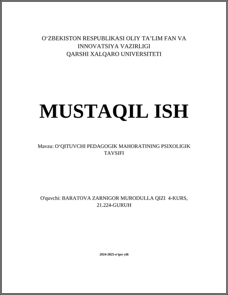 O'QITUVCHI PEDAGOGIK MAHORATINING PSIXOLIGIK TAVSIFI 1