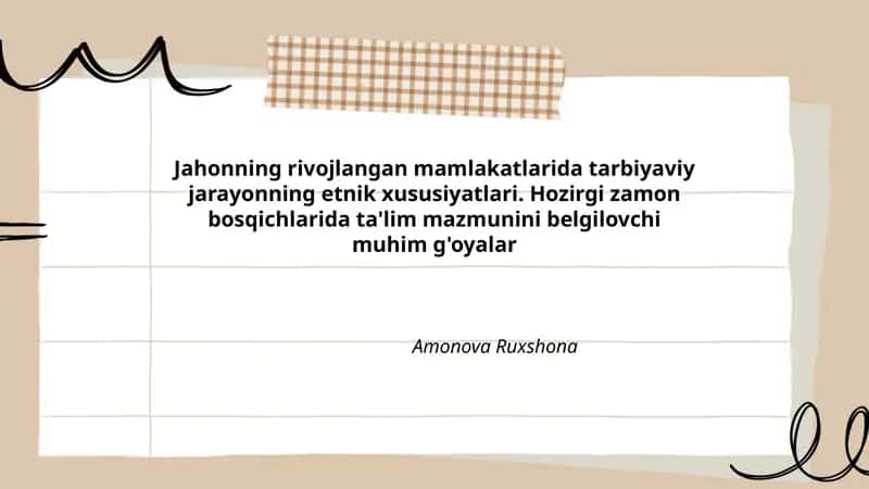 Jahonning rivojlangan mamlakatlarida tarbiyaviy jarayonning etnik xususiyatlari 1