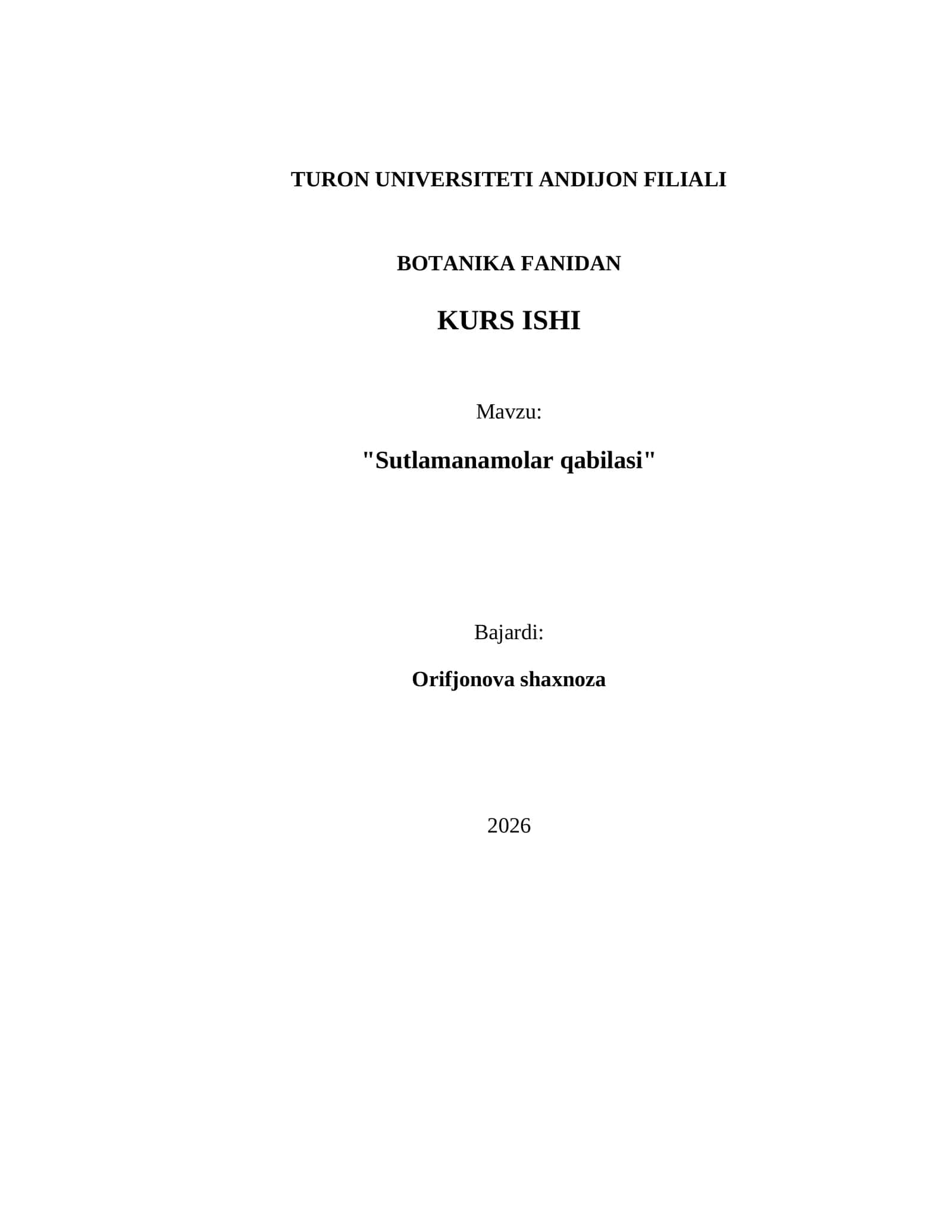 "Sutlamanamolar qabilasi" kurs ishi 1
