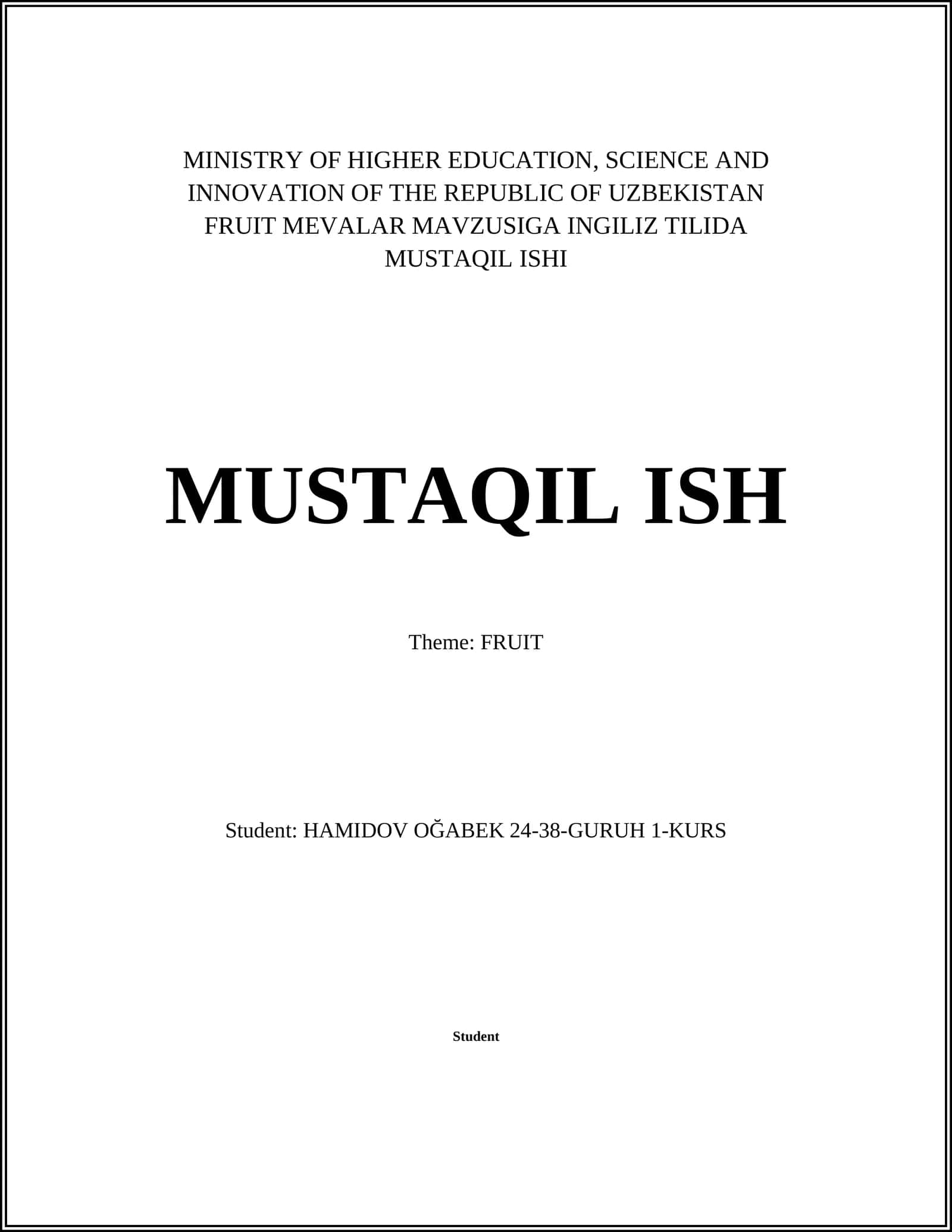 MEVALAR MAVZUSIGA INGILIZ TILIDA MUSTAQIL ISHI 1