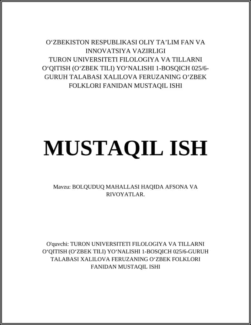 Bolquduq mahallasi haqida afsona va rivoatlar 1