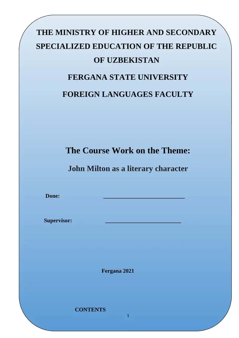 Course Work on John Milton 1