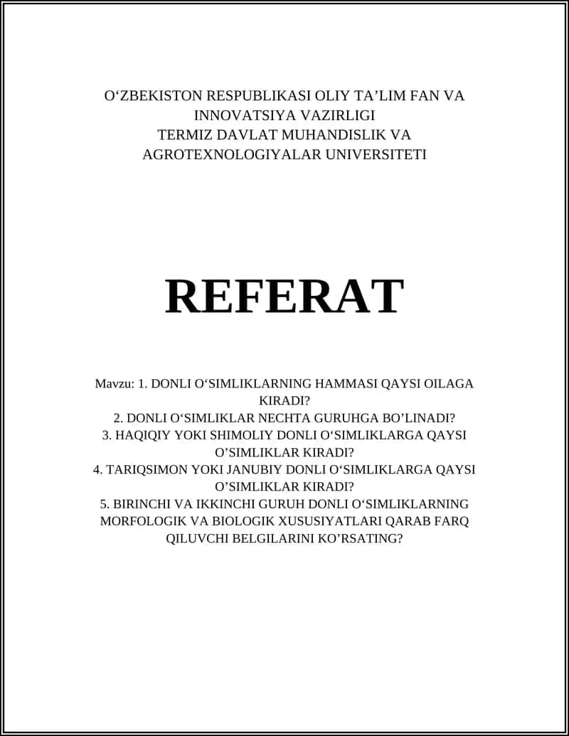 DONLI O‘SIMLIKLARNING HAMMASI QAYSI OILAGA KIRADI? 1