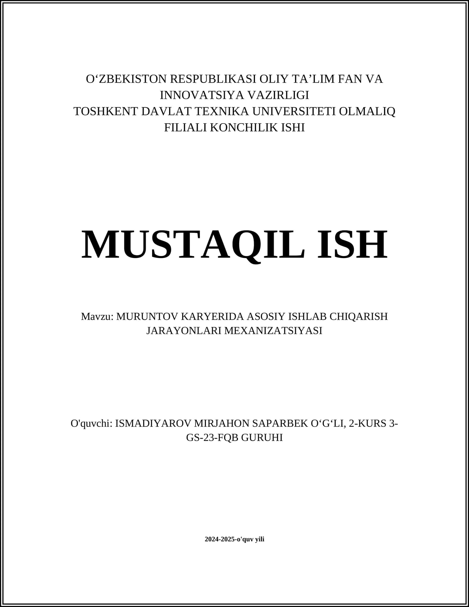 Muruntov Karyerida Asosiy Ishlab Chiqarish Jarayonlari Mexanizatsiyasi 1