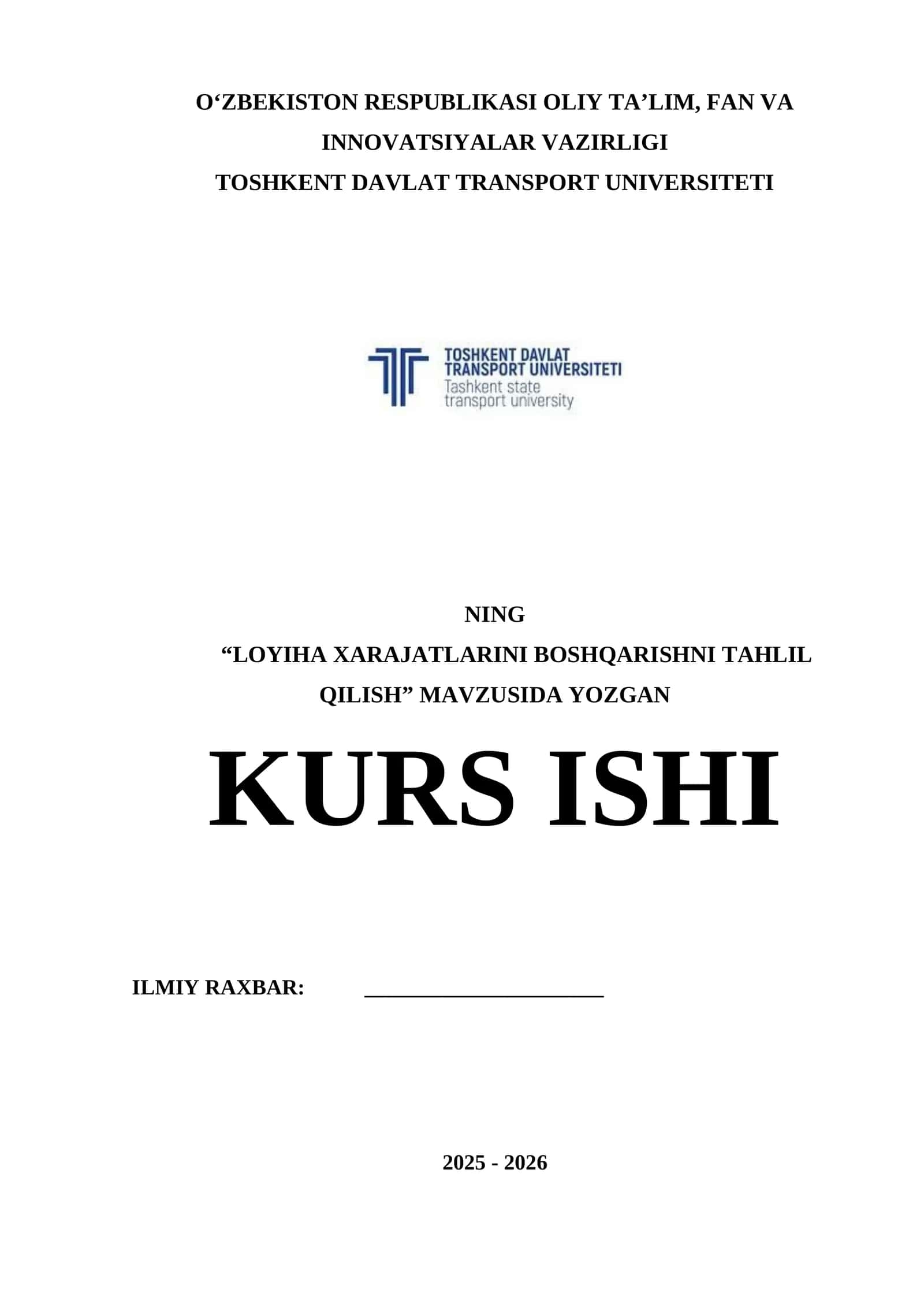 LOYIHA XARAJATLARINI BOSHQARISHNI TAHLIL QILISH 1