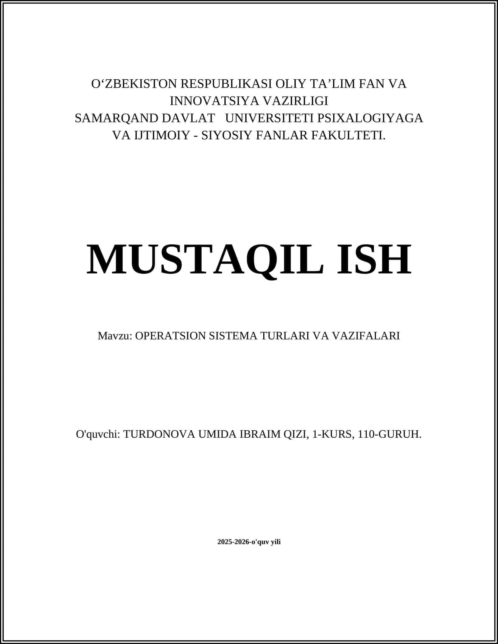 OPERATSION SISTEMA TURLARI VA VAZIFALARI 1