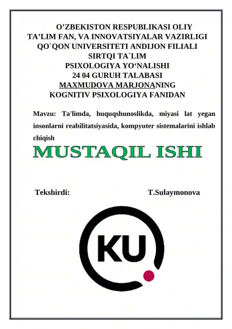 Kognitiv Psixologiya Fanidan