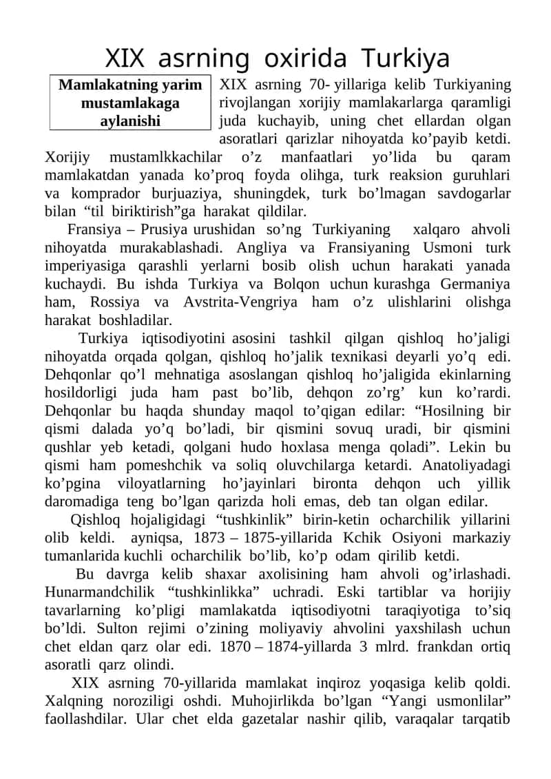 XIX  asrning  oxirida  Turkiya 1