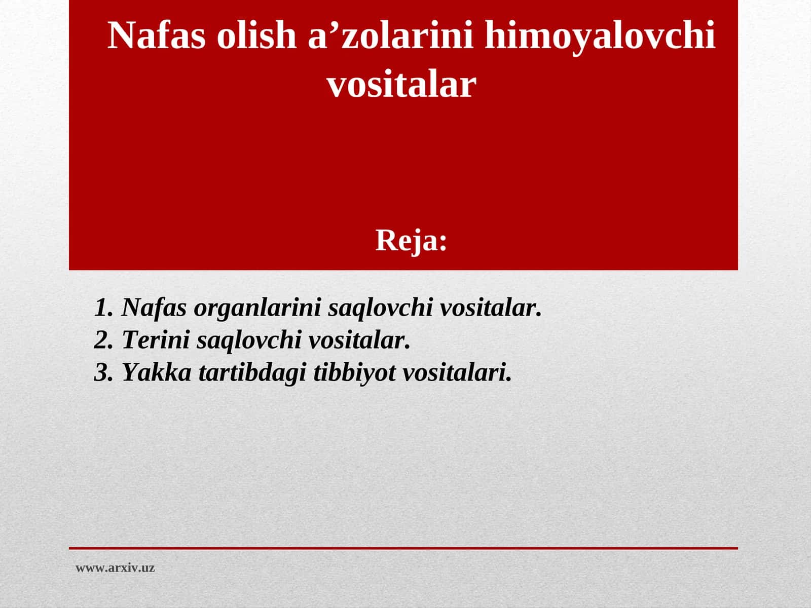 Nafas olish a’zolarini himoyalovchi vositalar 1