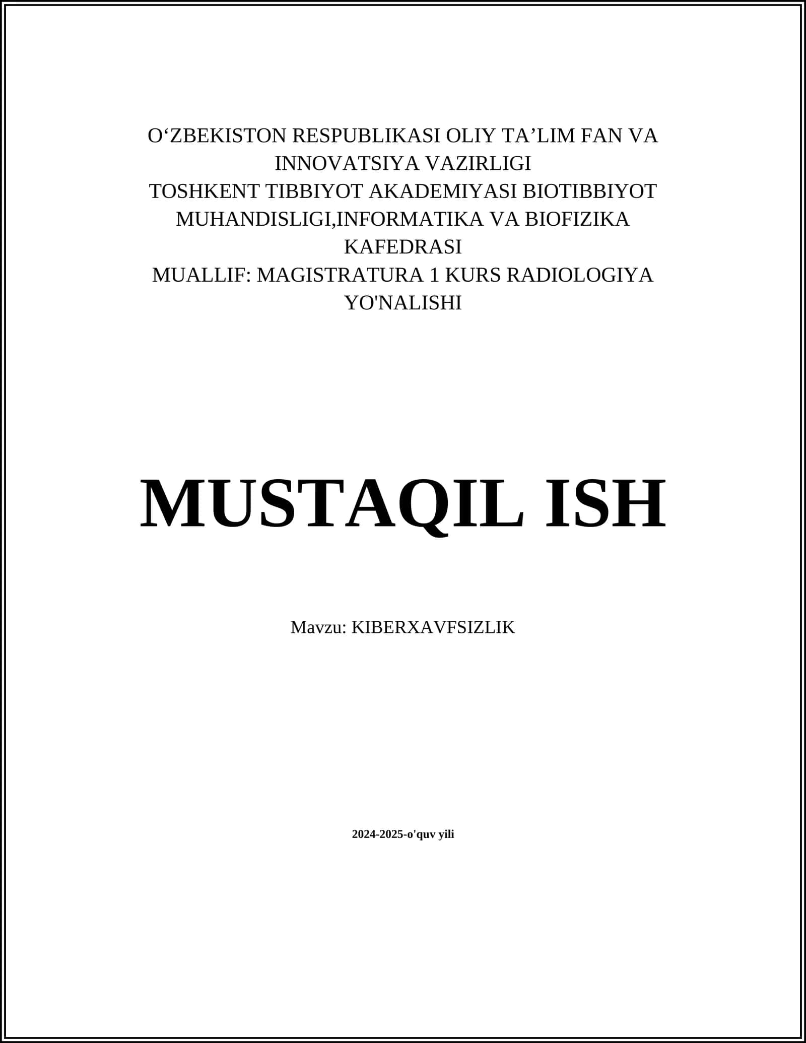MAGISTRATURA 1 KURS RADIOLOGIYA YO'NALISHI 1
