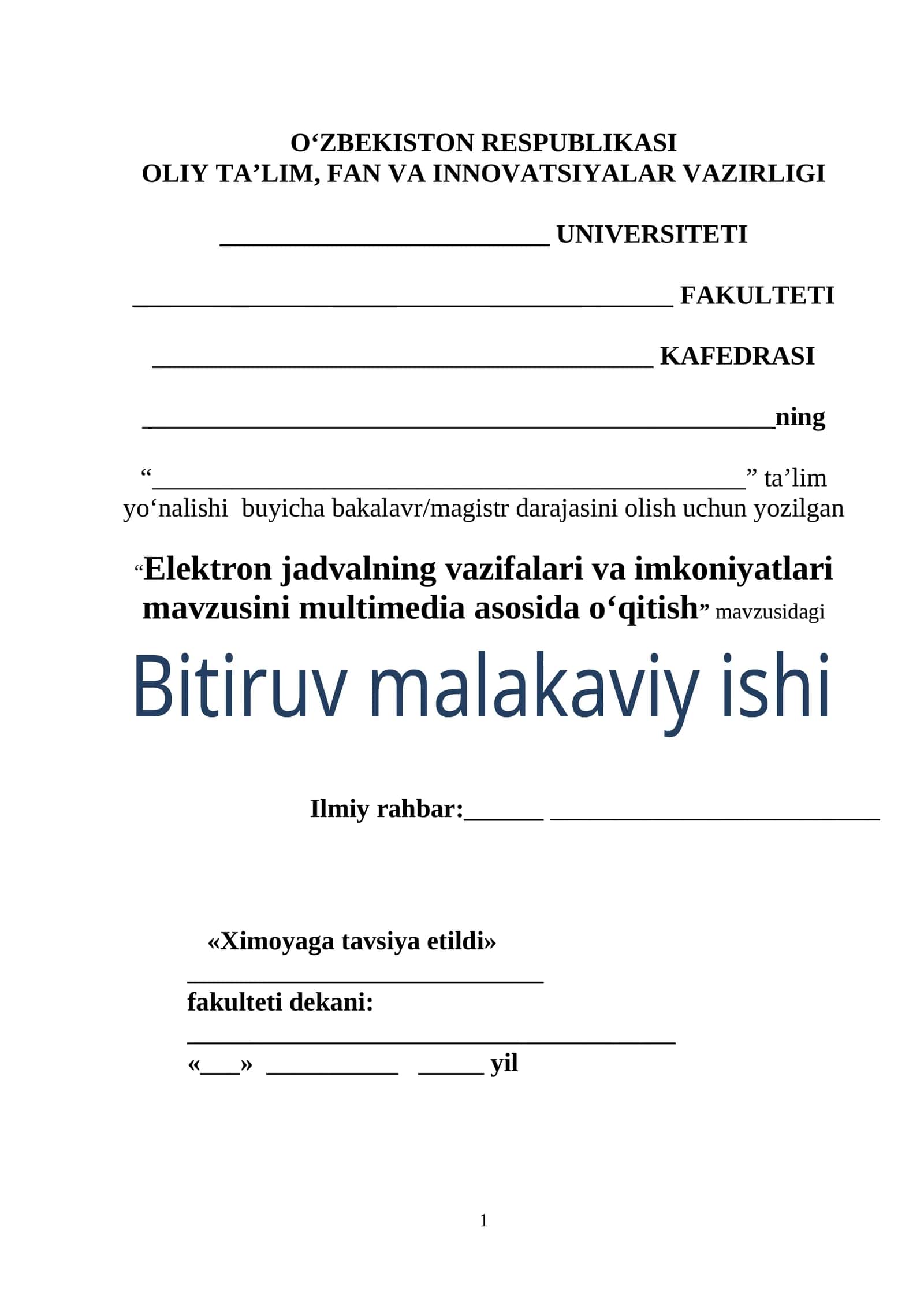 Elektron jadvalning vazifalari va imkoniyatlari mavzusini multimedia asosida o‘qitish 1