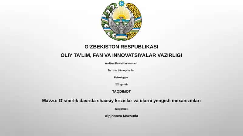 O'smirlik davrida shaxsiy krizislar va ularni yengish mexanizmlari 1
