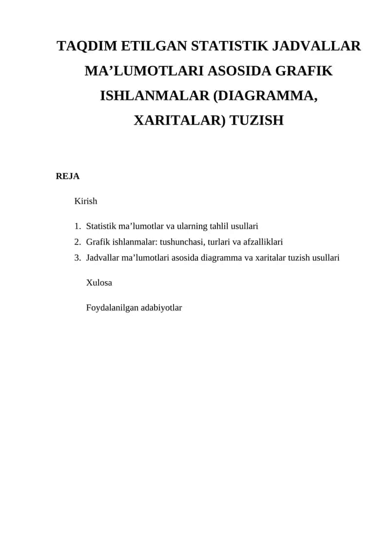 Statistik Jadvallar Ma’lumotlari Asosida Grafik Ishlanmalar Tuzish 1
