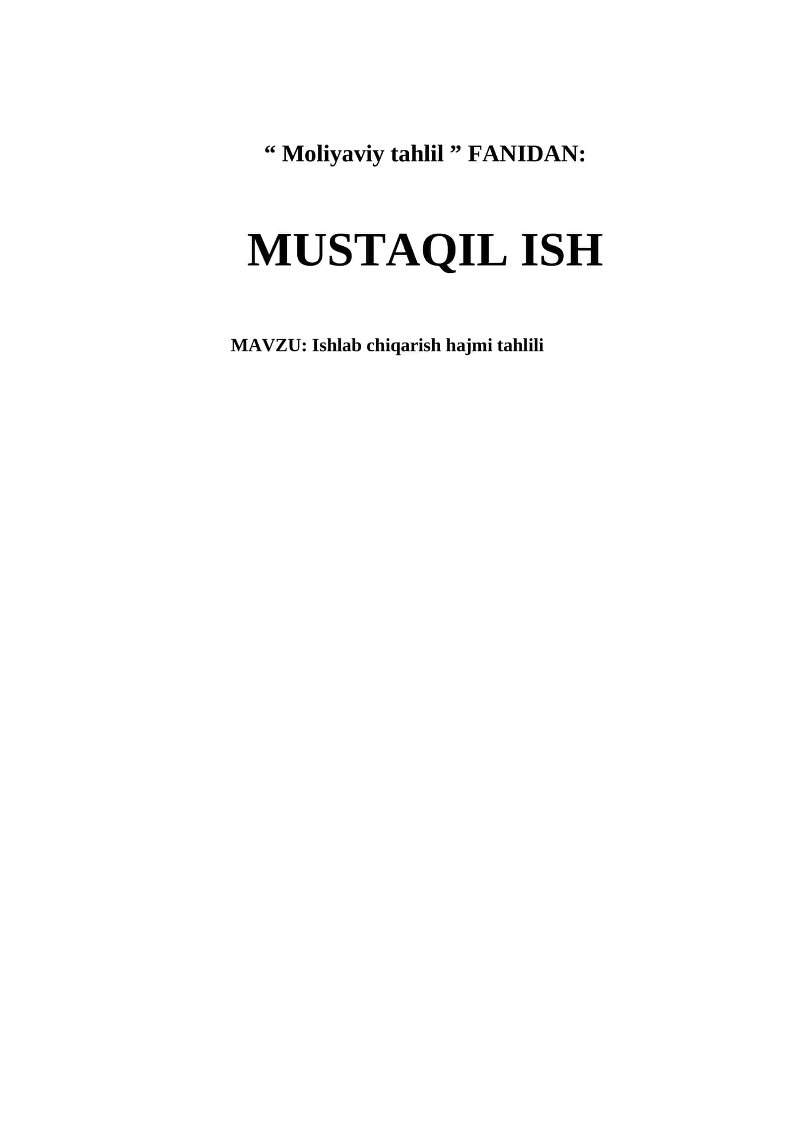 Ishlab chiqarish hajmi tahlili 1