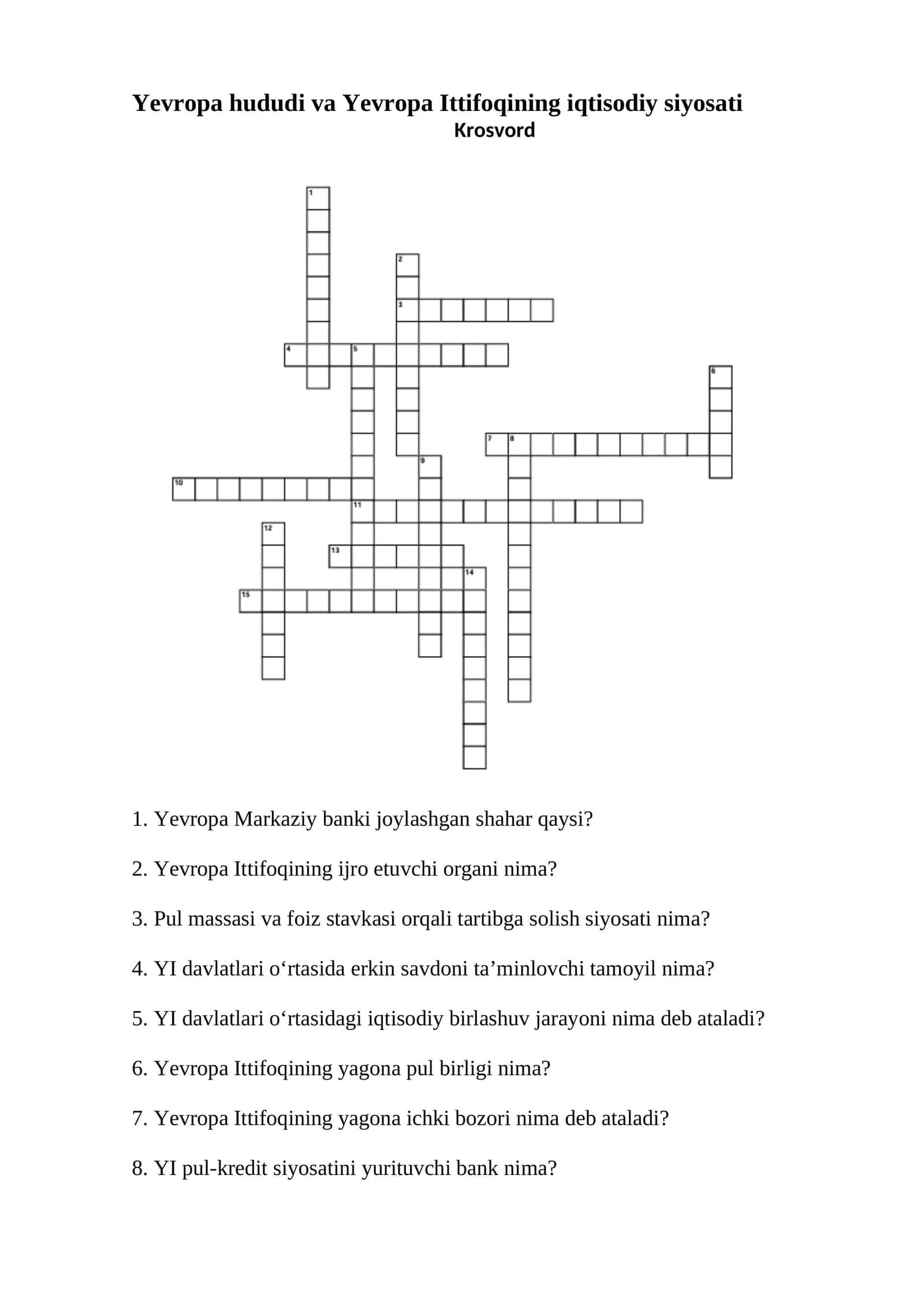 Yevropa hududi va Yevropa Ittifoqining iqtisodiy siyosati 1