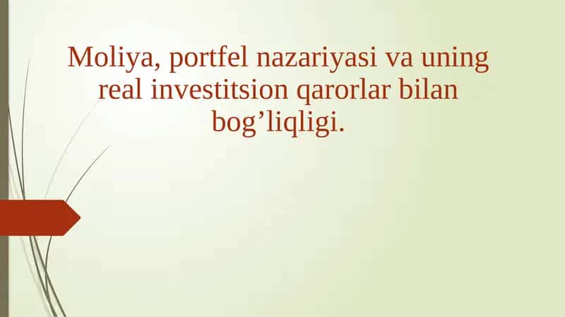 Moliya, Portfelnazariyasi va uning real investitsion qarorlar bilan bog’liq 1
