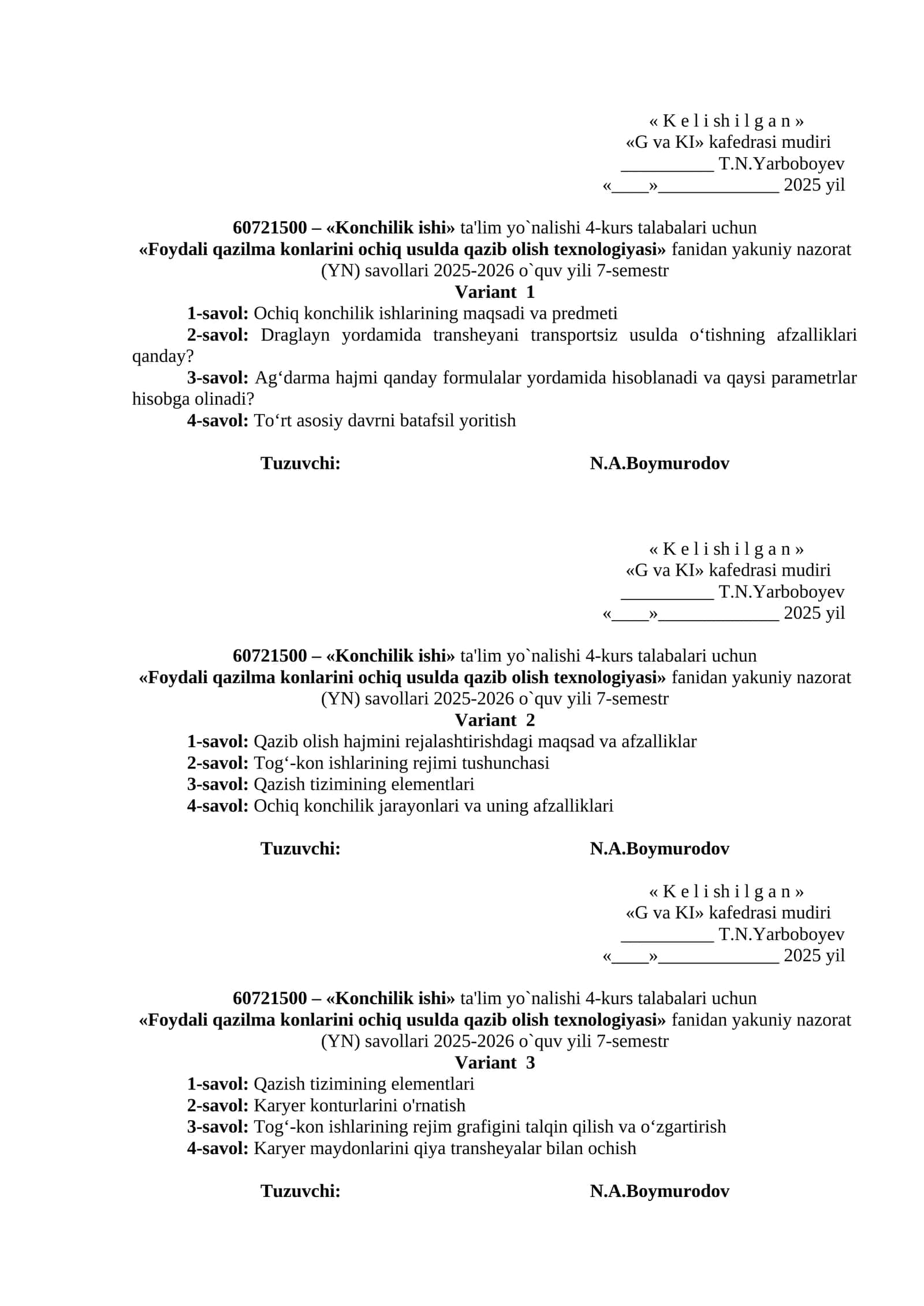 Foydali qazilma konlarini ochiq usulda qazib olish texnologiyasi 1