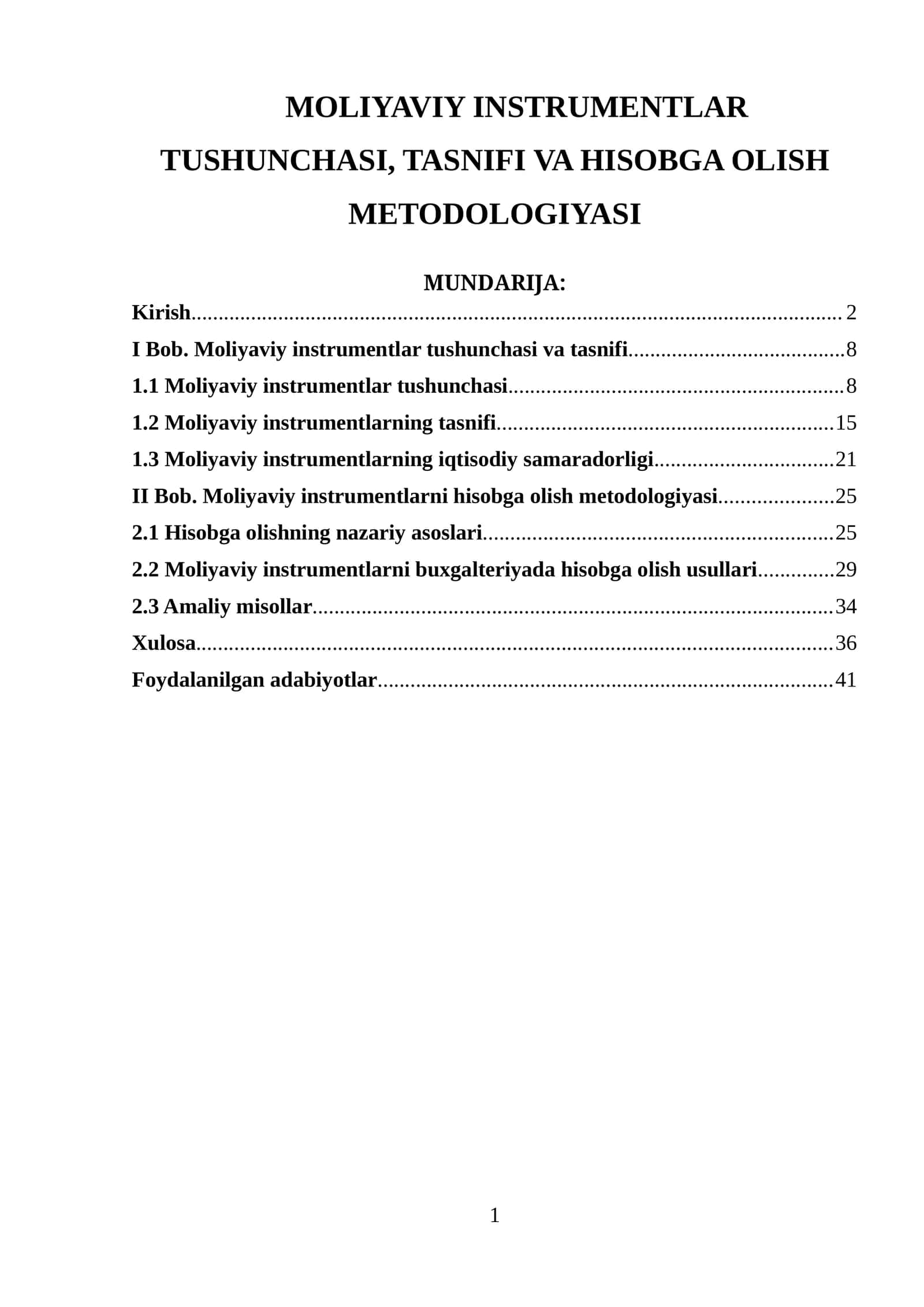 MOLIYAVIY INSTRUMENTLAR TUSHUNCHASI, TASNIFI VA HISOBGA OLISH METODOLOGIYASI 1