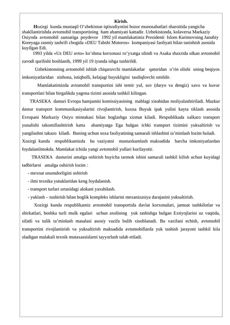 Avtomobil transporti va uning ahamiyati 1