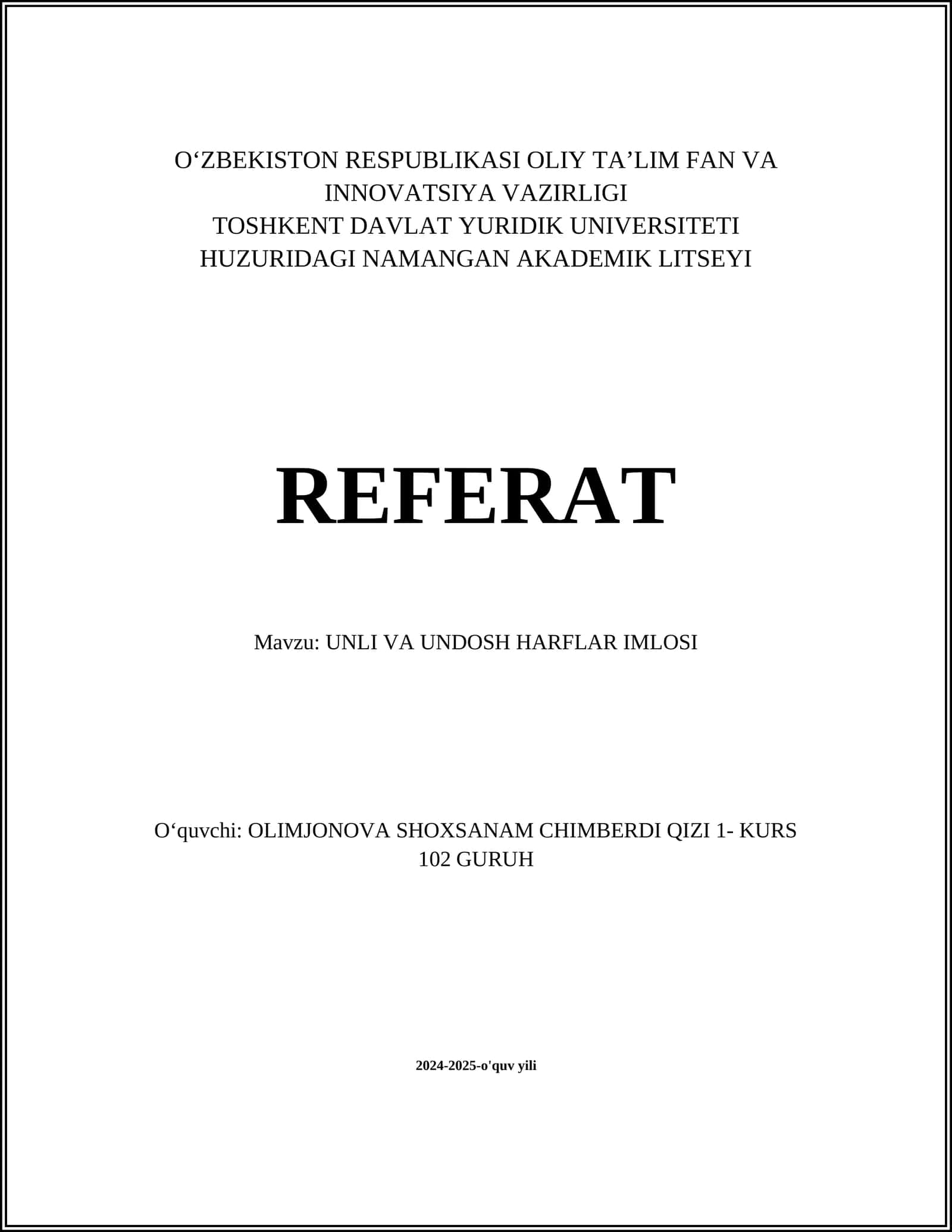 UNLI VA UNDOSH HARFLAR IMLOSI 1