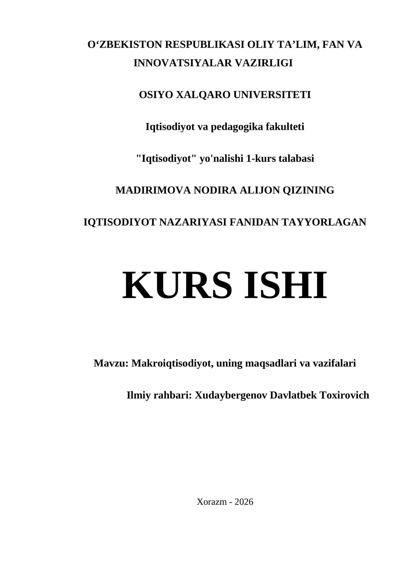 MAKRŞIQTISODİJOT, UNING MAQSADLARI VA VAZIFALARI 1