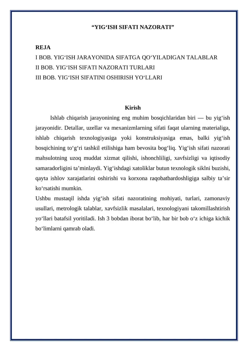YIG‘ISH SIFATI NAZORATI 1