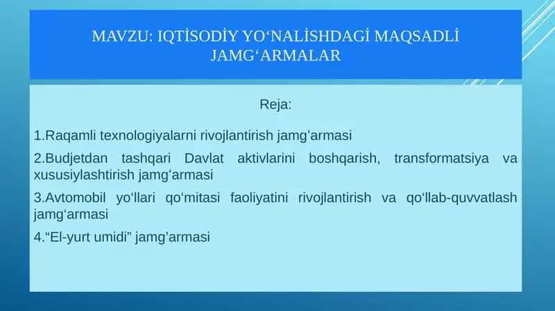 Iqtisodiy yo‘nalishdagi maqsadli jamg‘armalar 1