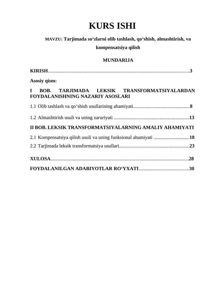 Tarjimada leksik transformatsiyalarning nazariy va amaliy asoslari 1
