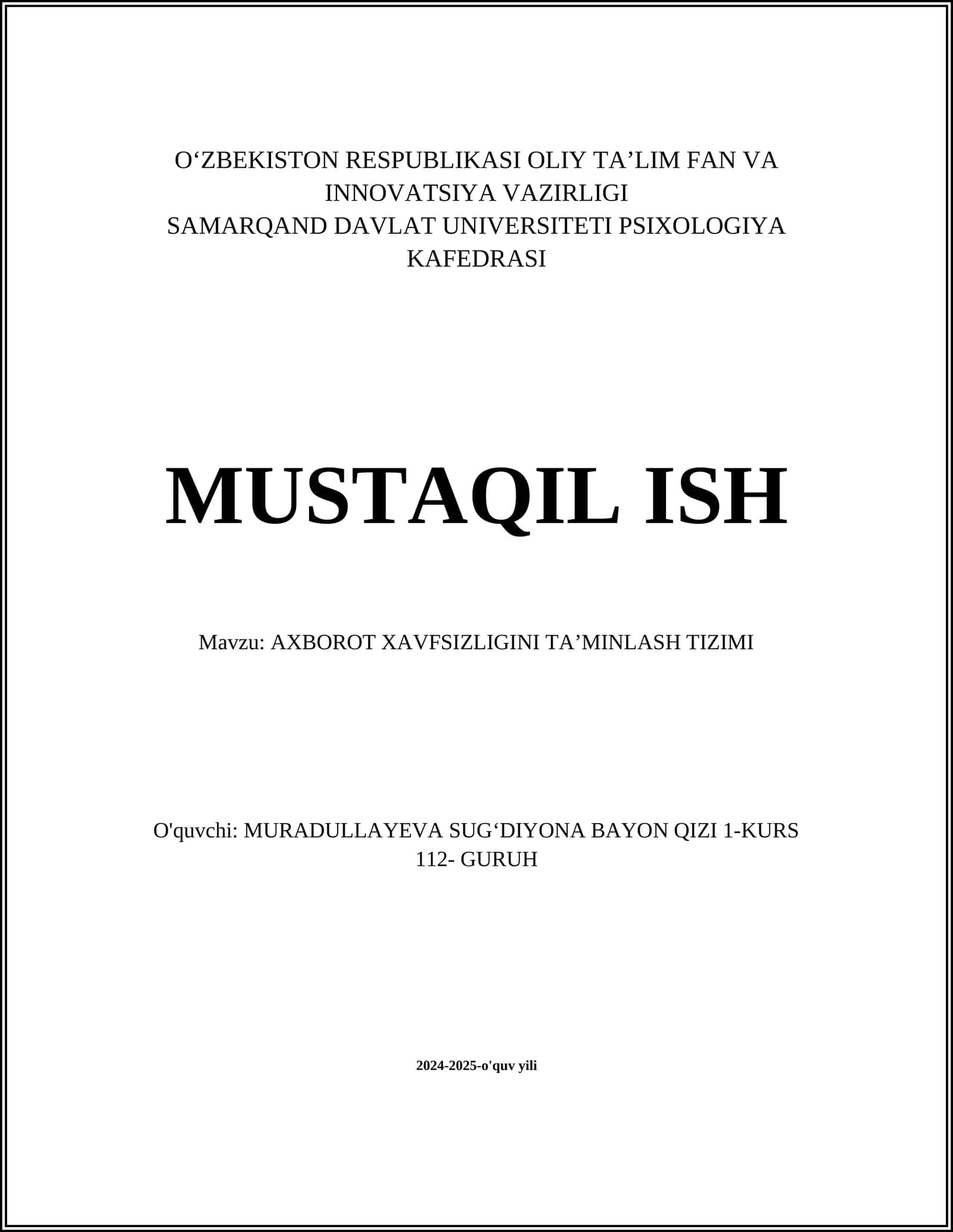 AXBOROT XAVFSIZLIGINI TA’MINLASH TIZIMI 1