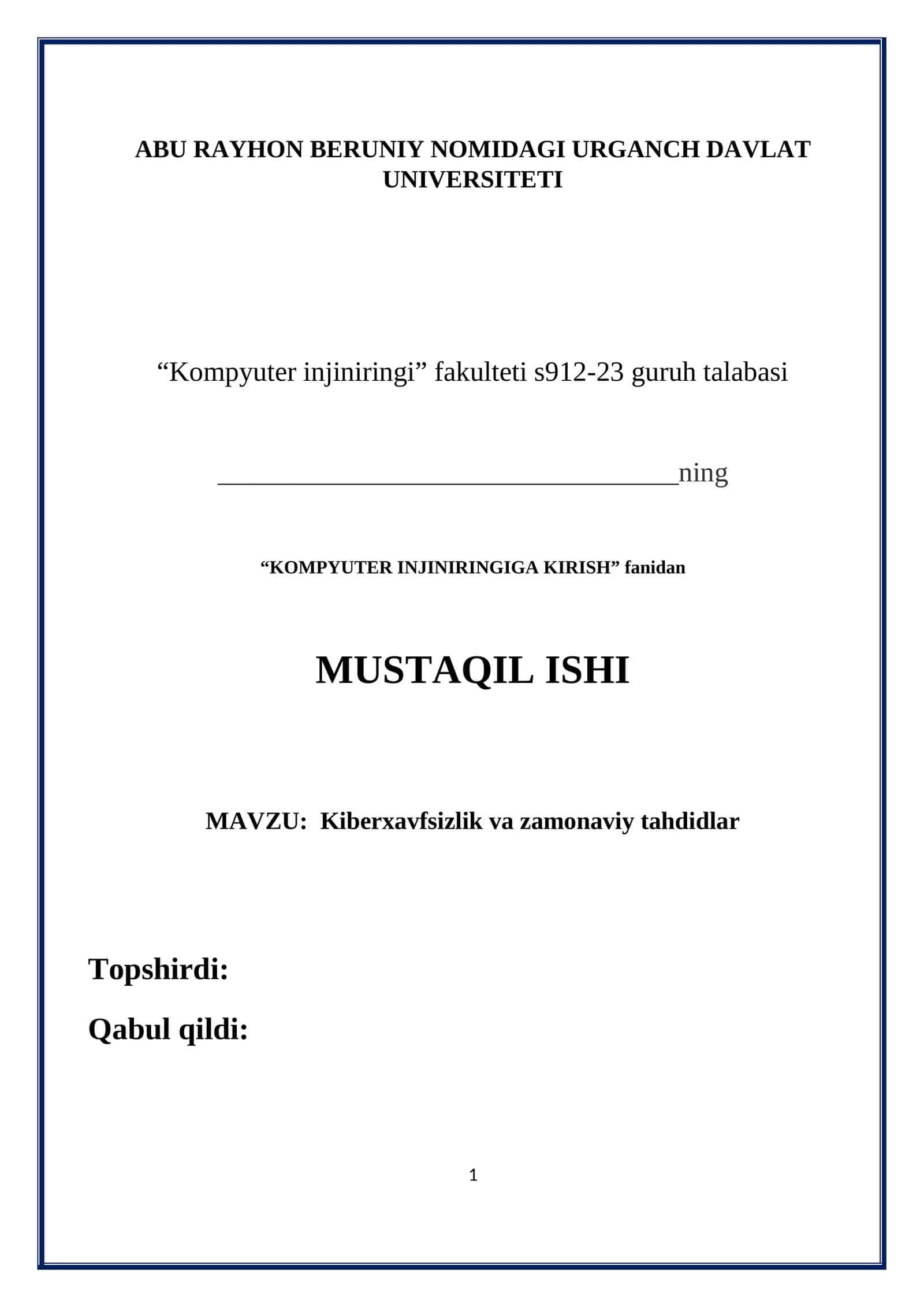 Kiberxavfsizlik va zamonaviy tahdidlar 1