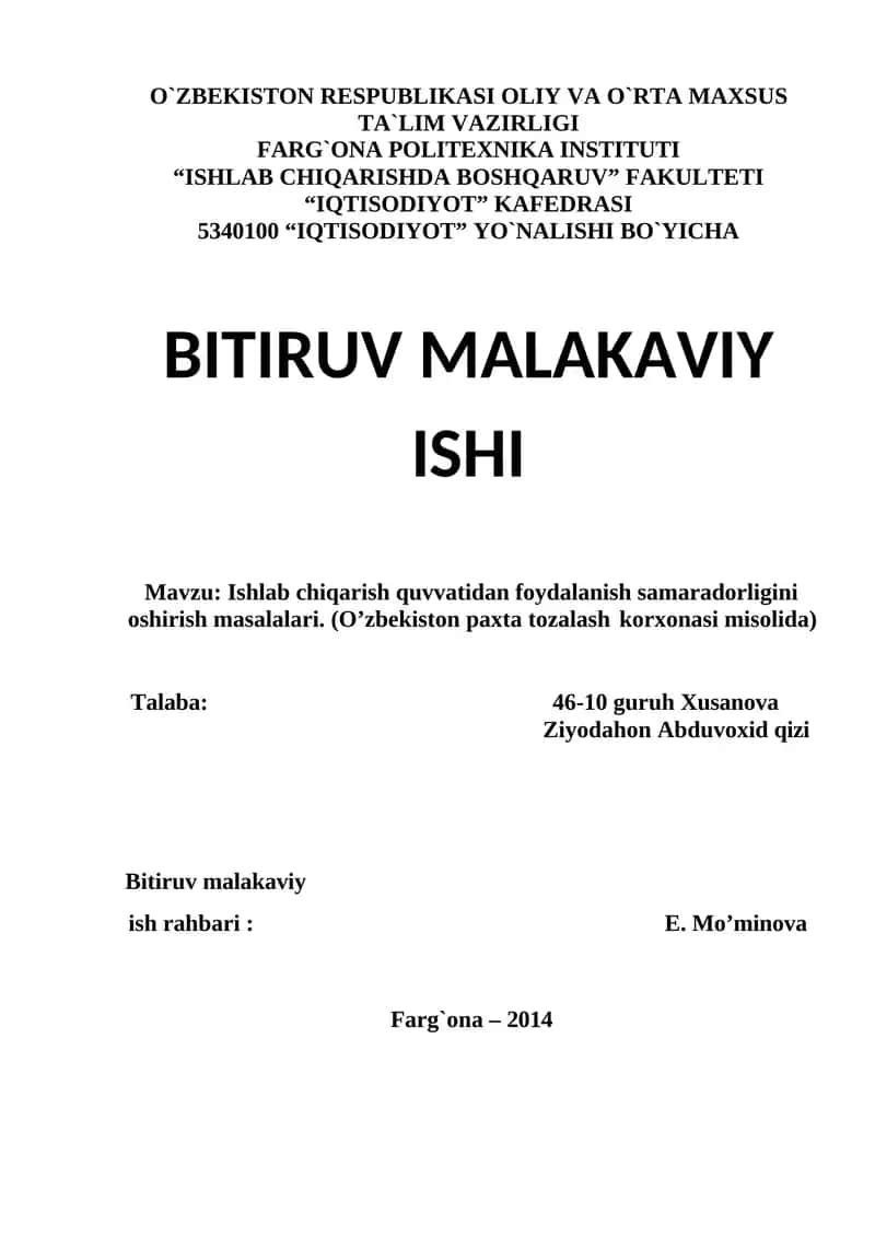 Ishlab chiqarish quvvatidan foydalanish samaradorligini oshirish masalalari 1