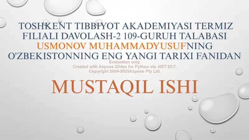 O'zbekistonning Eng yangi tarixi fanidan mustaqil ishi 1